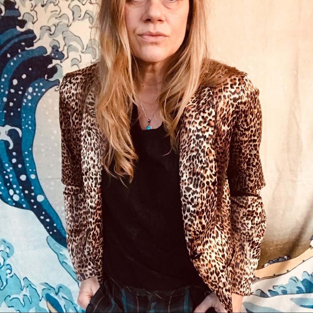 Leopard print blazer in satiny rayon M - Picture 2 of 8